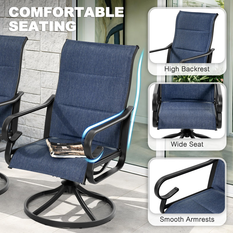 Burlington 7-piece Padded Textilene Patio Dining Set With Umbrella Hole, Swivel Design, Blue