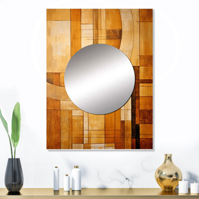 Alnico bronze Brilliance Symetry II - grand miroir de formes abstraites, miroir mural décoratif brun, impression d'art en métal