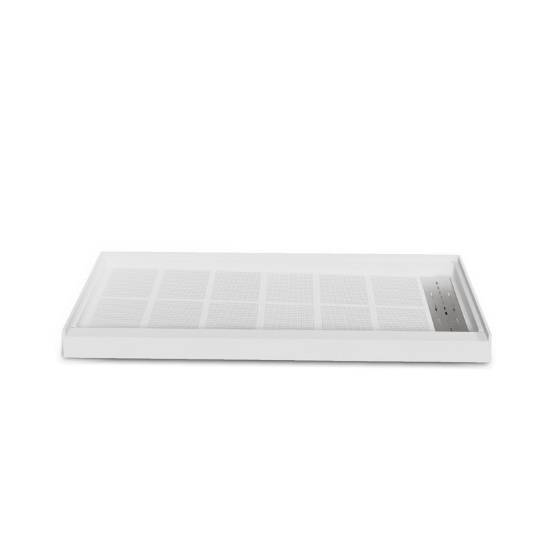 Base de bac de douche 60 po x 34 po à surface solide blanche avec drain intégré et conception antidérapante texturée