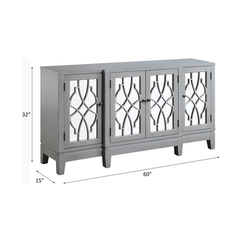 Rectangular Console Table With 4 Doors,Buffet cabinet,Office Credenza, Gray