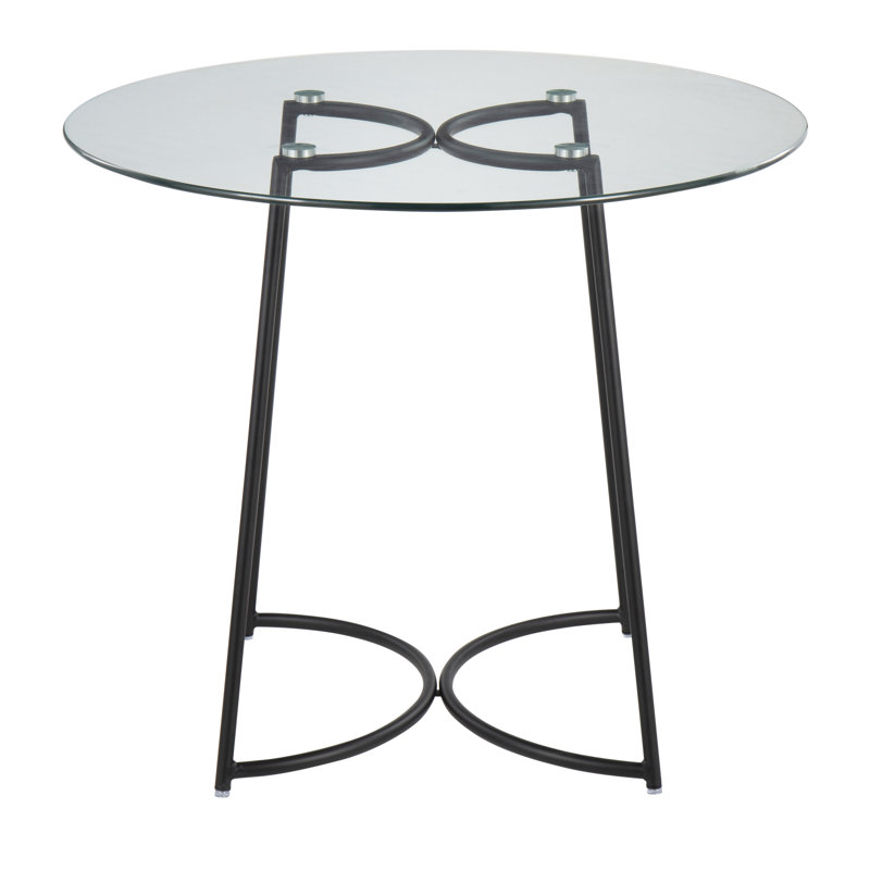 Contemporary Round Glass Dining Table with Geometric Metal Frame