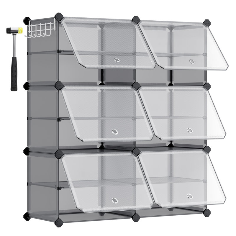 Shoe Rack, 37" H x 32.7" W x 12.6" D, Gray