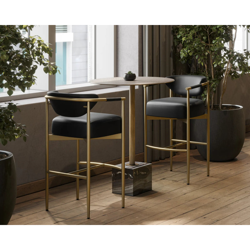HELOISE Upholstered Stool with Metal Frame, Black, Bar Stool (30.25” Seat Height)