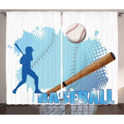 Baseball Semi-Sheer Rod Pocket Curtain Panels