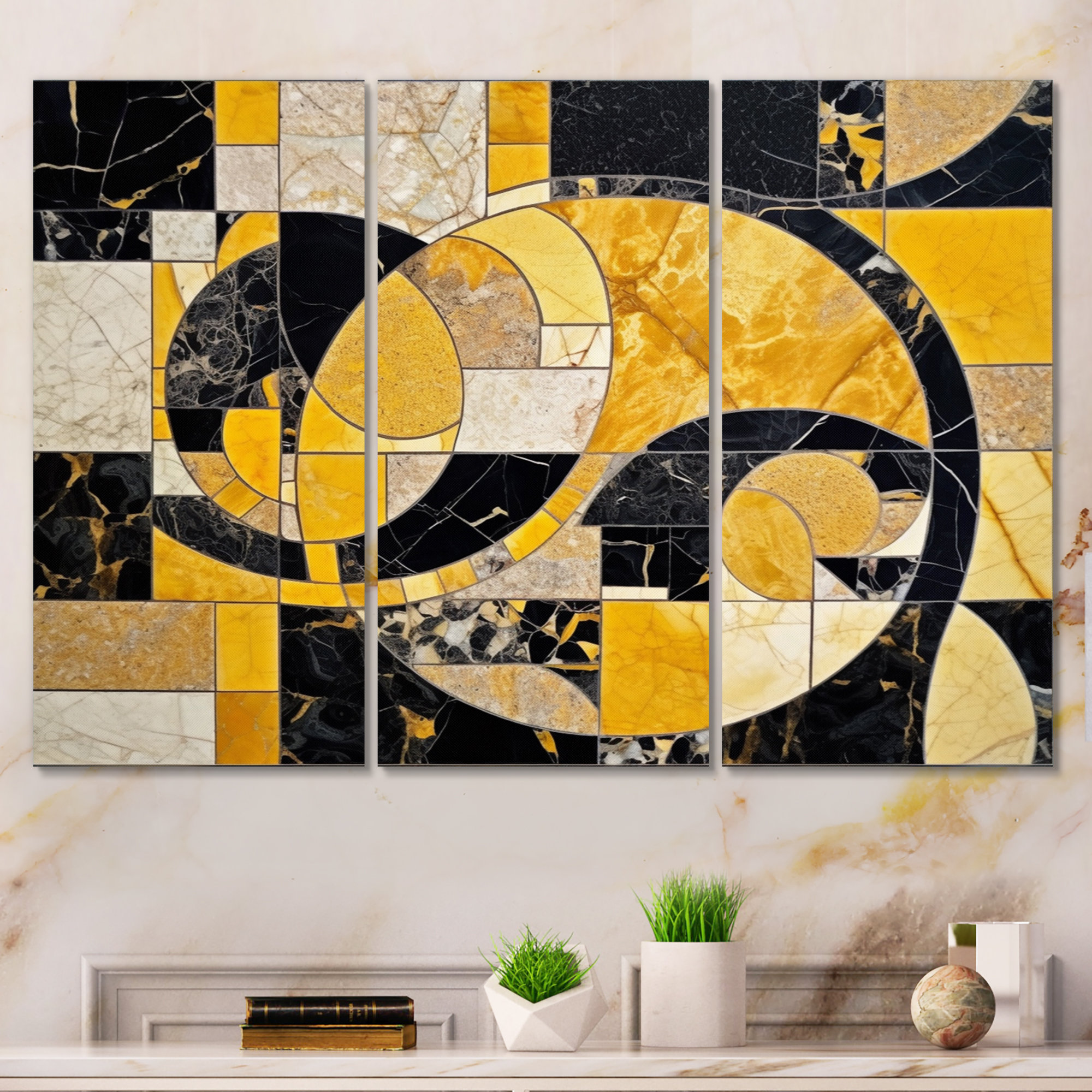 Mercer41 Gold Black Gold and Black in Motion III Abstract Shapes