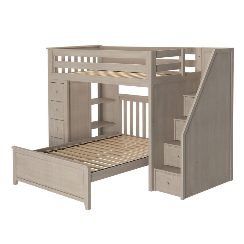  Helfriede Solid Wood 8 Drawer L-Shaped Bunk Bed, Twin over Full, Stone