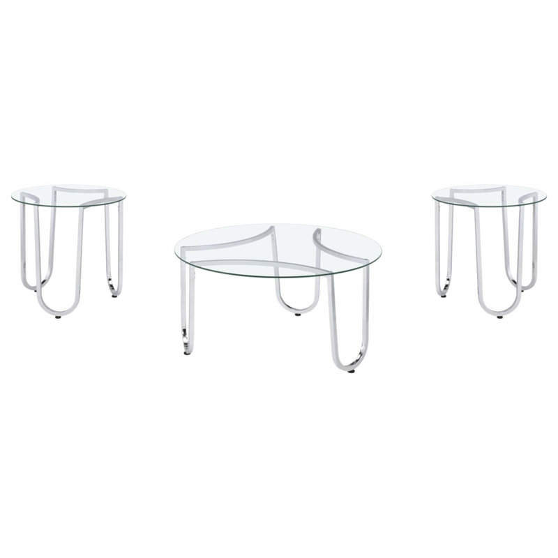 Ensemble de tables basses rondes 3 pièces avec cadres en verre trempé et en métal Dutton pour salon moderne