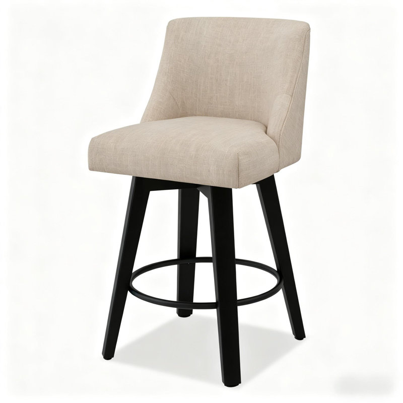 Loriell Swivel Bar & Counter Stools With Solid Wood Frame, Counter Stool (26" Seat Height), 4, Beige