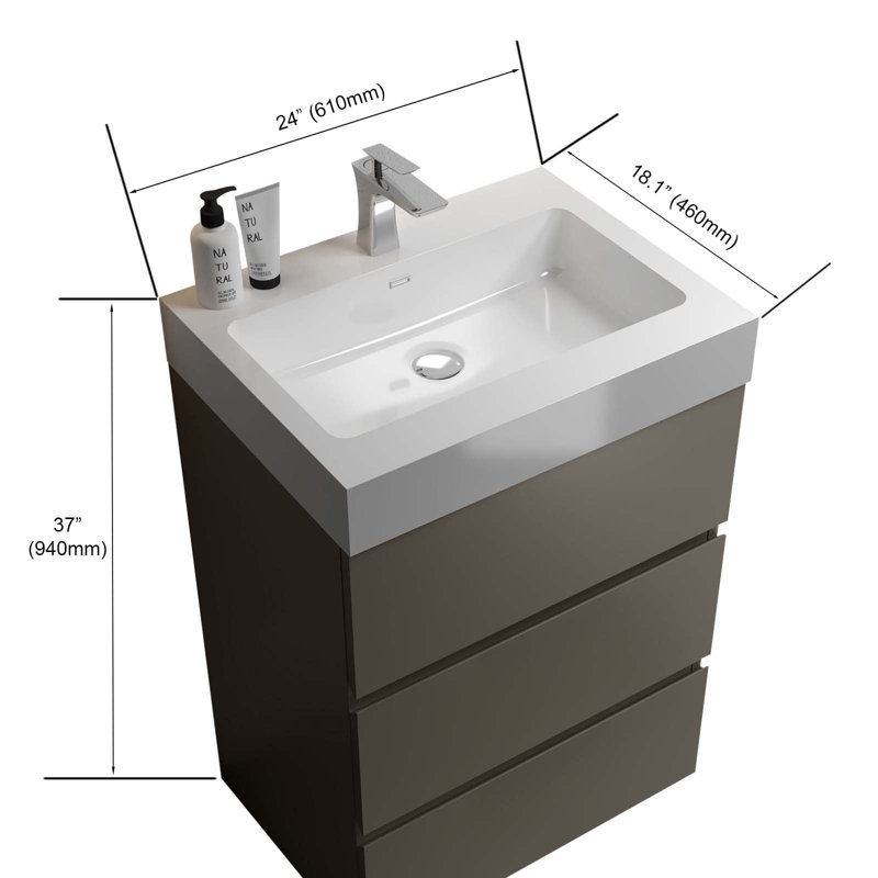 Meuble-lavabo autoportant avec grand lavabo et rangement, Tanné