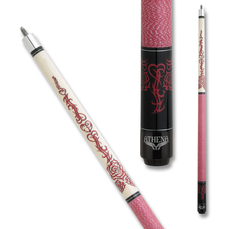 Athena Pink Tribal Hearts & Roses Wood Pool Cue, 21oz