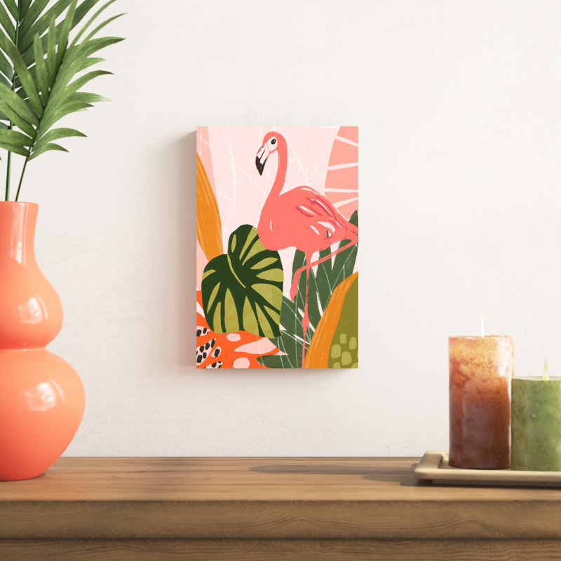«Jungle Flamingo I», peinture sur toile, H 12 po x l 8 po