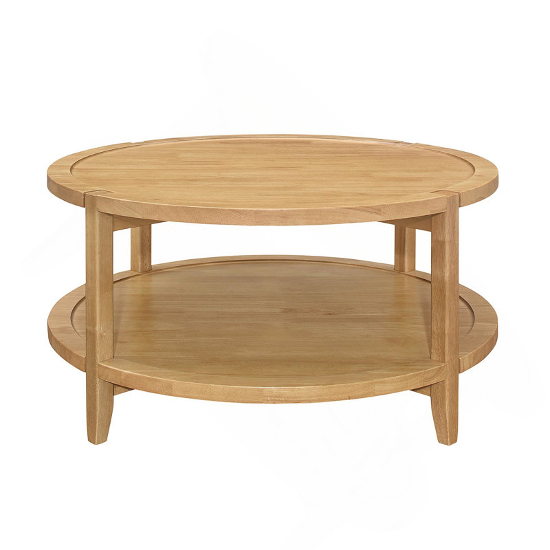 Table basse ronde en bois avec tablette inférieure, brun érable