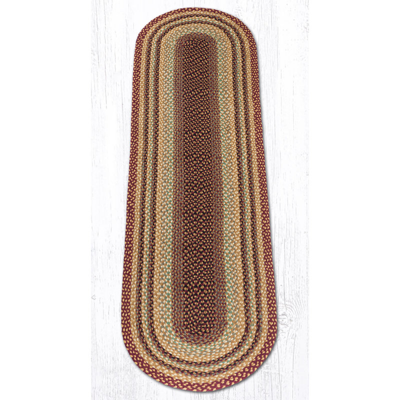 Earth Rug Burgundy/Gray/Cream Oval Braided Rug Rustic Farmhouse, Oval Runner 2' x 8'