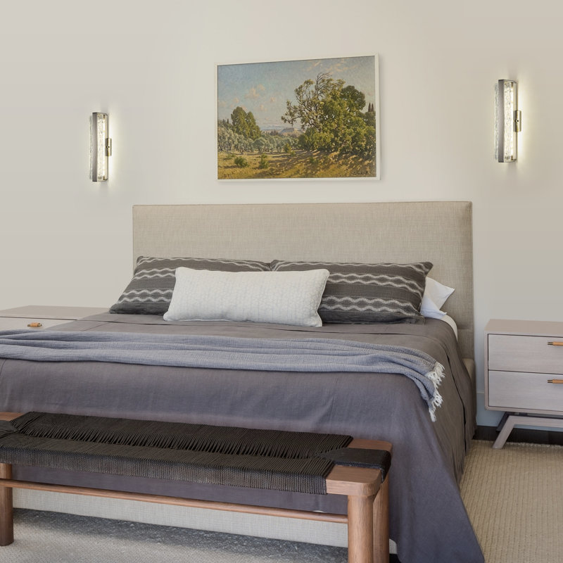 LED Dimmable Wall sconces with Water Corrugated Glass Wall Lamp, Nickel, 18.11" H x 4.72" W x 3.94" D