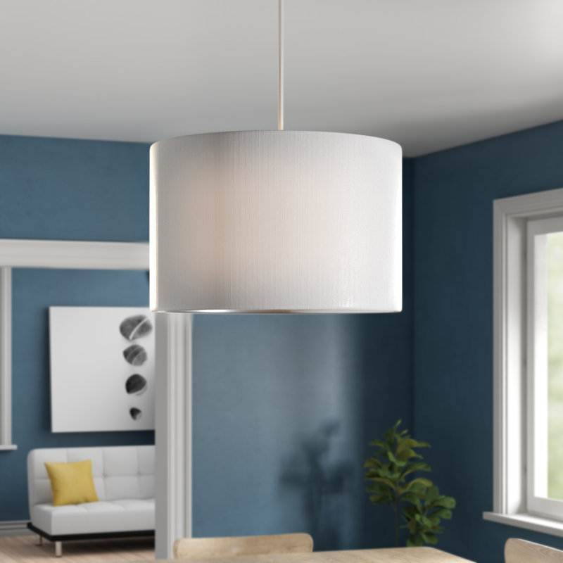 20cm H Silk Drum Pendant Shade, White/Silver