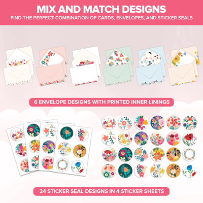 24 Pack 6x4in Floral Assorted Thinking of You Cards with Envelopes and Stickers