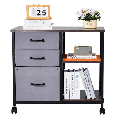 Classeur multifonctionnel brun avec 3 tiroirs en tissu et 2 tablettes ouvertes - amplement d'espace pour les documents de bureau