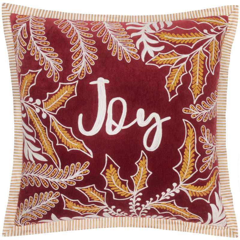 Winter Joy Abstract Red Square Throw Cushion, Polyester