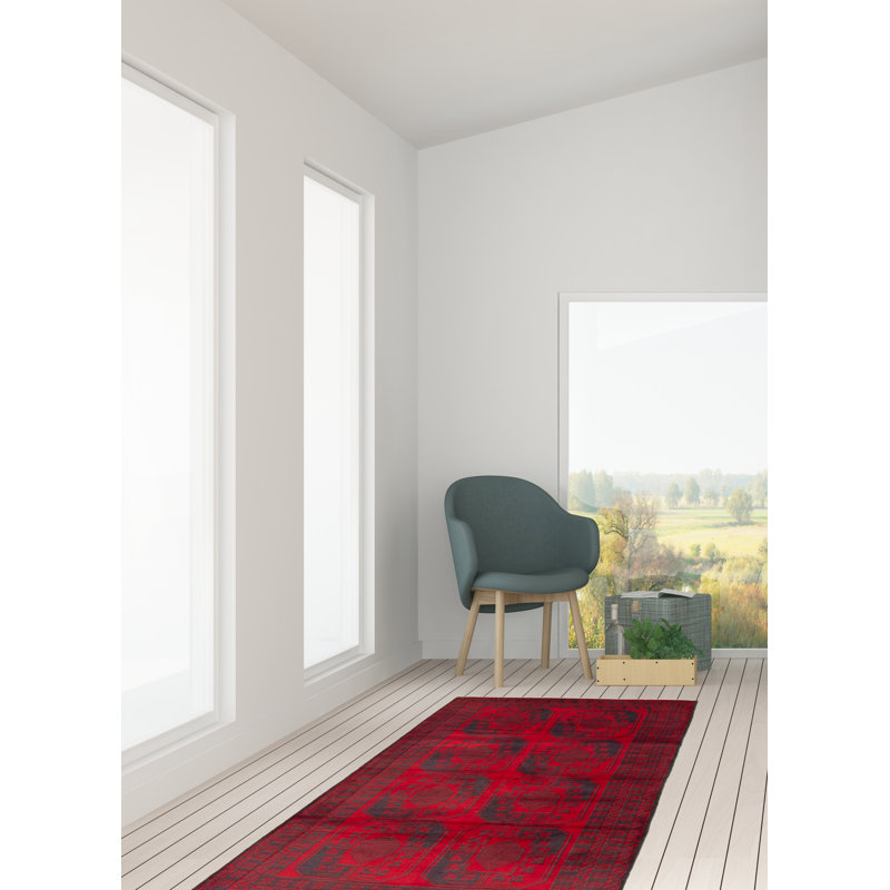 Tapis rouge noué à la main 3 pi 7 po x 6 pi 4 po Teimani