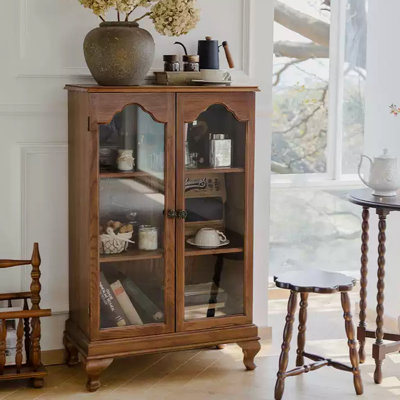 Retro Walnut Solid Wood China Cabinet by Jijieru