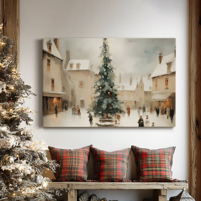 Tinsel - Sapin doré à la veille - Toile tendue avec châssis de qualité supérieure, H 12 po x l 18 po
