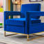 Chaise moderne en velours avec base en acier inoxydable doré bleu, offrant une assise luxueuse et une base solide, poids de 64 lb, chic pour la chambre à coucher