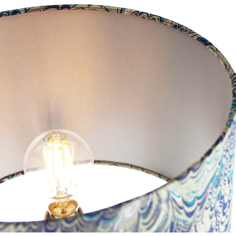 Contemporary and Vivid Peacock Print Table/Pendant Lamp Shade in Soft Cotton, 22cm H x 35cm W x 35cm D, Grey/Blue