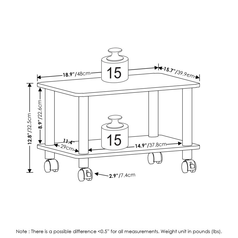Espresso Black 2-Tier Laminated Printer Stand with Wheels