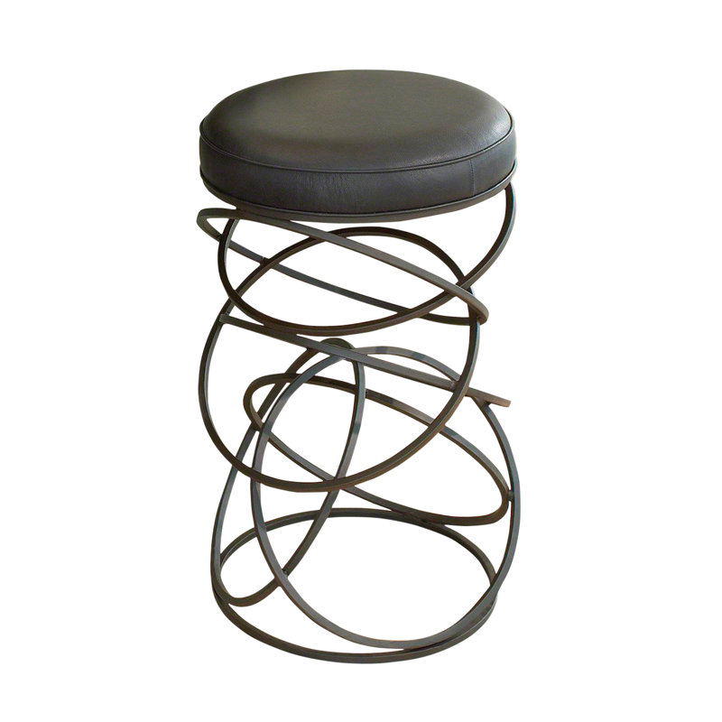 Ring Stool in Brown/Black Powder Coat with Black Cowhide Leather