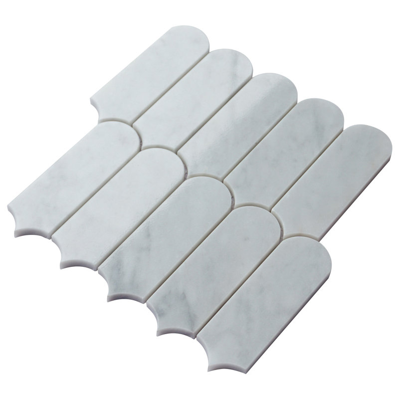 Arches au clair de lune 10,4 po X 9,77 po Carreau de mosaïque en marbre poli piquet, Blanc de Carrare