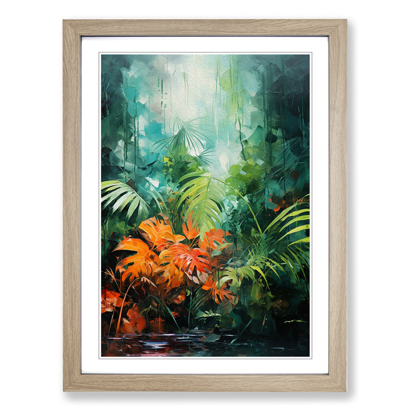 Rain Forest Action - Single Picture Frame Print on Wood, Oak Framed, 46cm H x 34cm W x 2cm D