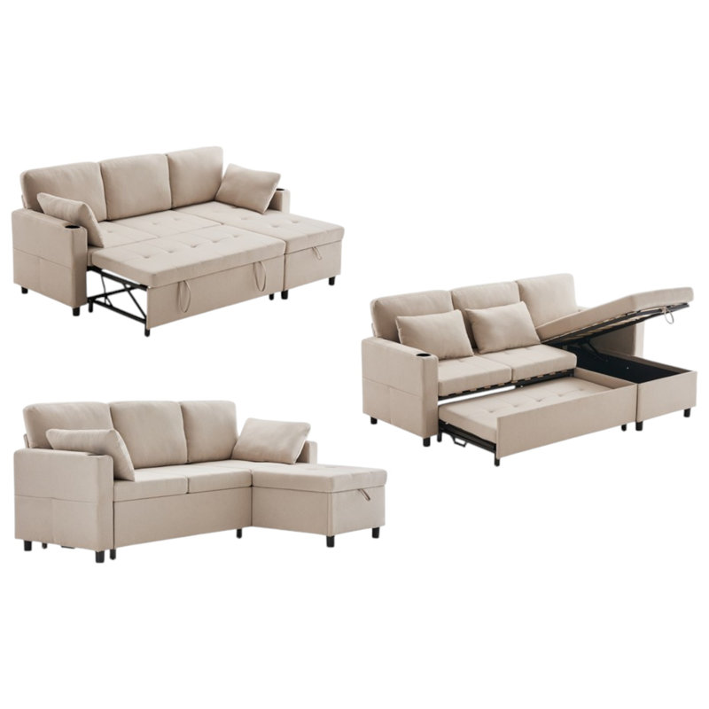 Azer 3 Seater Fabric Sofa Bed, Beige