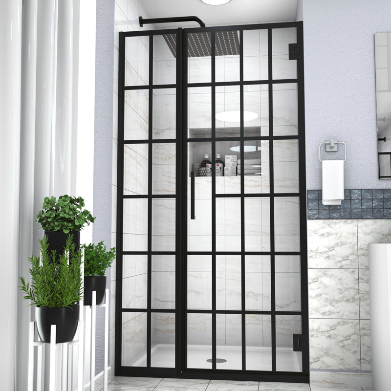 40"X72" Pivot Shower Door With Matte Black Finish And Glass, Bathroom Beauty 40" W X 72" H Enchanting Detail