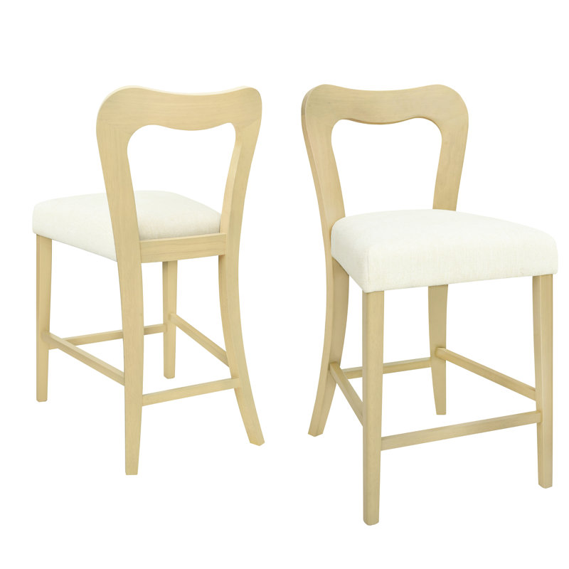 Tabouret de comptoir 2 places en frêne et beige sans accoudoirs, bois d'hévéa massif naturel, pieds élégants, tabourets ergonomiques pour sièges décontractés, structure en bois d'hévéa avec look, assise épaisse moderne, dossier relax