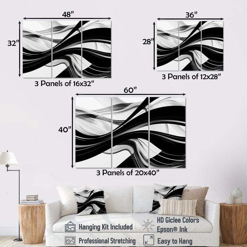 Cytlaly - Ensemble de décorations murales vagues, Toile tendue, H 40 po x l 60 po x P 1 po