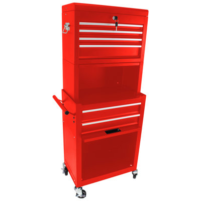Detachable 6 Metal Tool Box - Garage Workshop Storage, Red Chest 15kg Drawer Load, For
