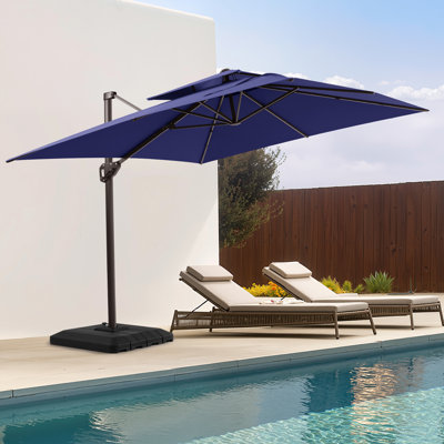 Parasol double déporté de 3,35 m x 2,74 m, base incluse