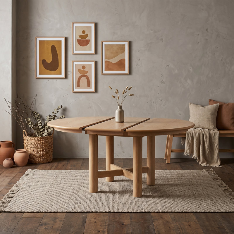 Table de salle à manger extensible ovale avec rallonge amovible et pieds réglables, Natural
