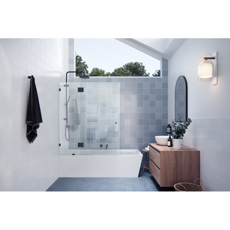 Halo 51 in. x 58 in. Fully Frameless Glass Hinge Bathtub Door, Black
