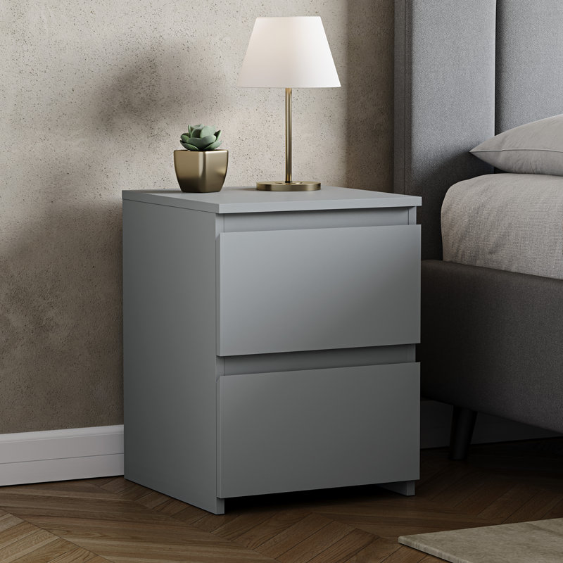 Cunha 2 - Drawer Large Bedside Bedroom Furniture, Grey