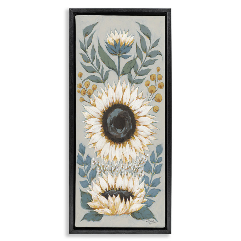 Fleurs de tournesol champêtre, H 25 po x l 11 po, Cadre flottant noir de jais