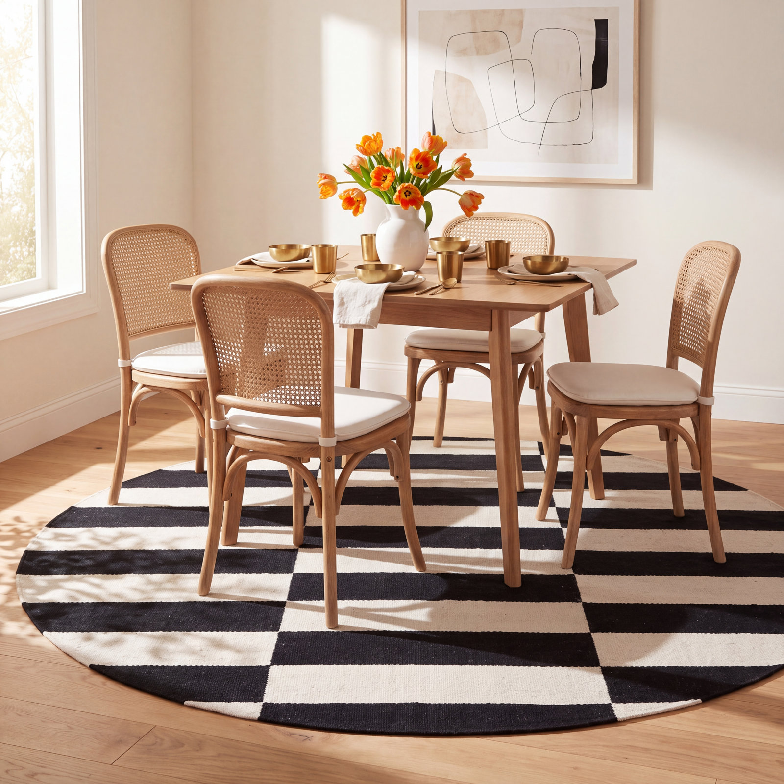 Alvana Black Ivory Hand-Woven Cotton Rug, Round 6'