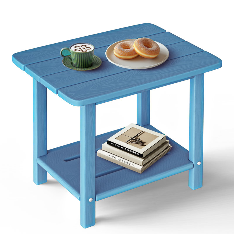 HDPE Adirondack 2-Tier End Table – Weatherproof & Durable Outdoor Side Table for Patio, Poolside, and Lawn, Light Blue