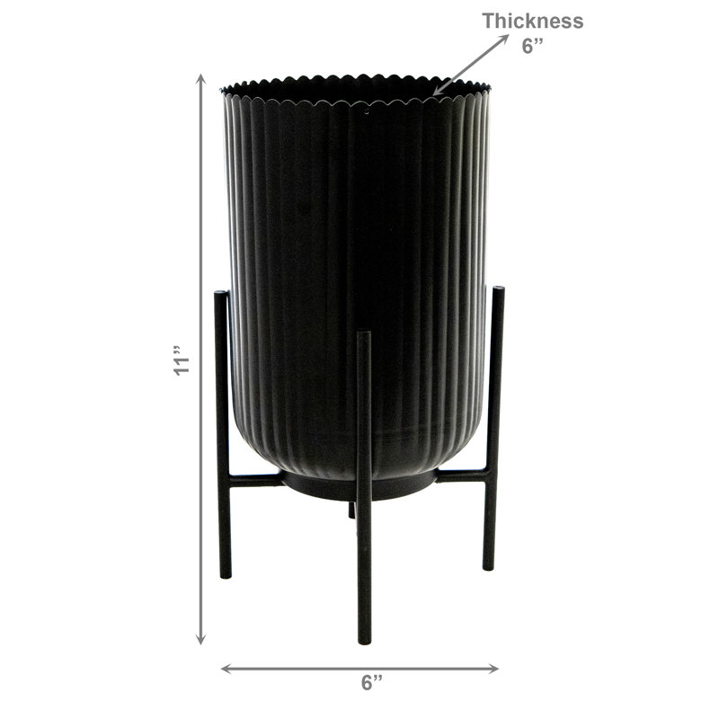 Boîte à fleurs ronde 6 "avec support noir, Black