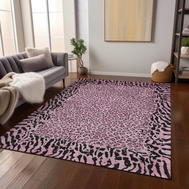 Tapis rose intérieur / extérieur lavable à la machine Claudian ACN1230, Rectangle de 10 pi x 14 pi