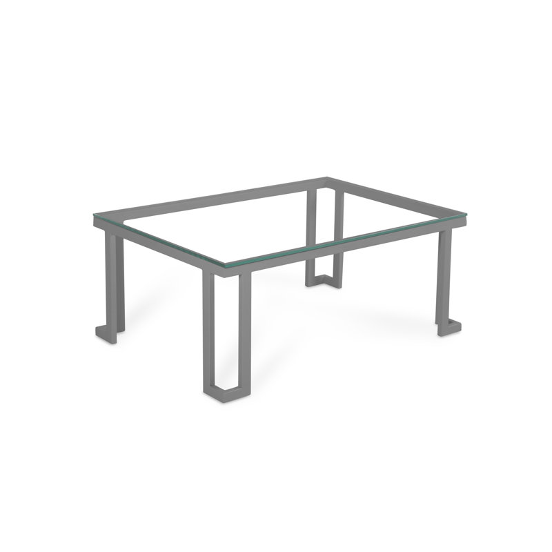 Ajaypal Rectangular Glass Outdoor Coffee Table 60 cm D, 41cm H x 90cm W x 60cm D, Grey