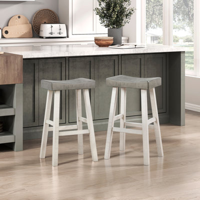 Ensemble de 2 tabourets de bar de style transitionnel en bois d'hévéa massif avec finition à deux tons pour une assise durable
