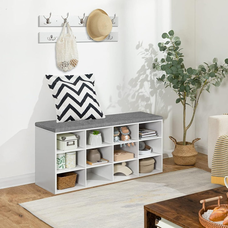 Banc de rangement pour chaussures avec coussin, banc d'entrée de L 39,4 po avec 12 casiers, portemanteau d'entrée avec rangement, banc de rangement à chaussures avec porte-manteau pour vestibule