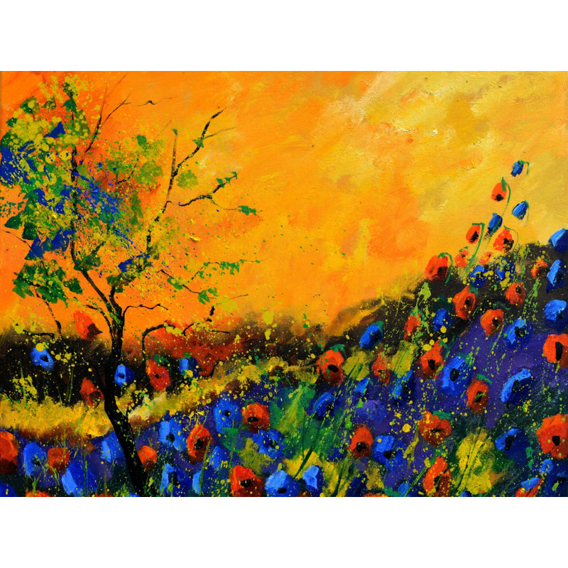 Coquelicots par Pol Ledent - Peinture, H 24 po x l 32 po, Toile tendue