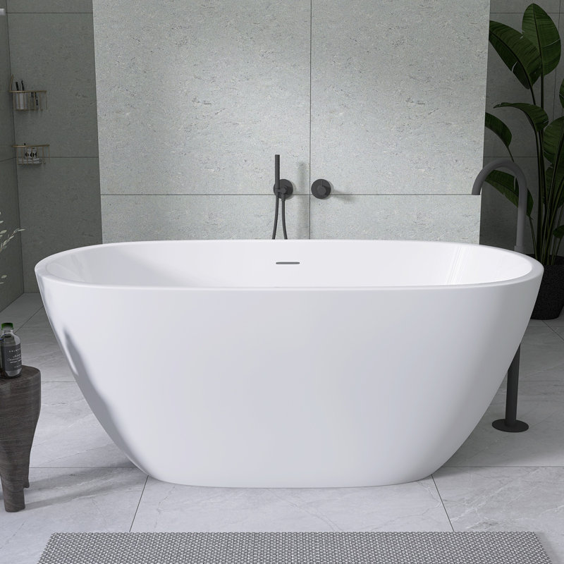 55'' x 30'' Freestanding Soaking  Bathtub Stand Alone Acrylic Tub with Center Drain, Matte White